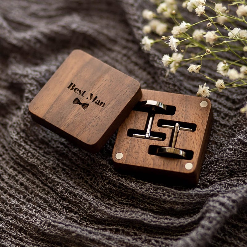 MUUJEE Cufflinks with Engraved Wood Gift Box - Image 4